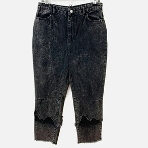 Nasty Gal 100% Cotton Black 🖤 Washed Layered and Ripped Raw Hem Denim Jeans